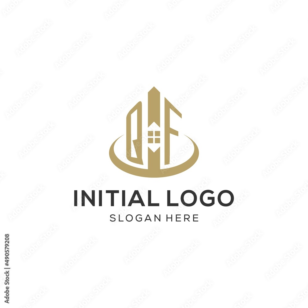 Initial QF logo with creative house icon, modern and professional real ...