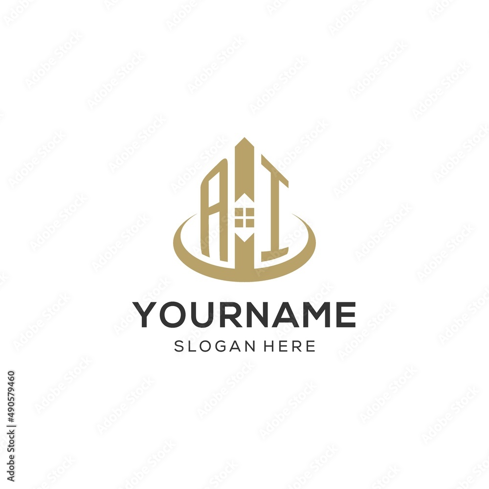 Initial AI logo with creative house icon, modern and professional real ...
