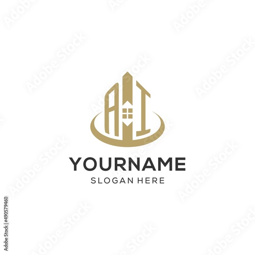 Initial AI logo with creative house icon, modern and professional real estate logo design