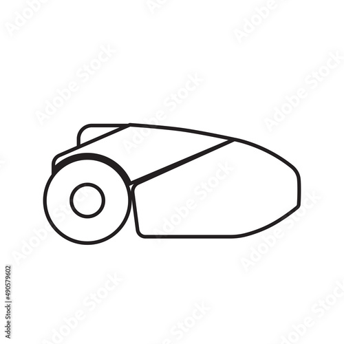 Lawn mower robot, simple gardening icon in trendy line style isolated on whit...