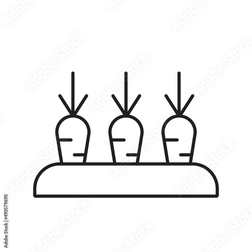 Bed with carrots, simple gardening icon in trendy line style isolated on whit...