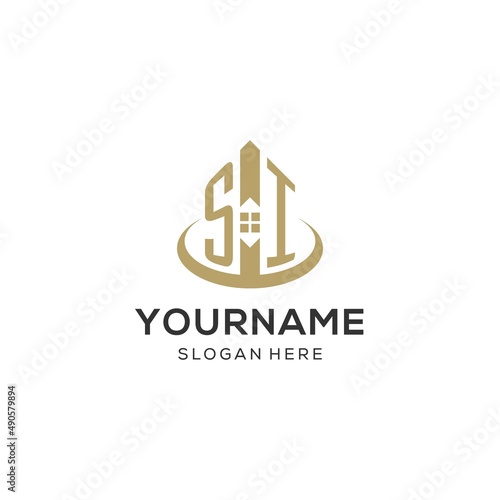 Initial SI logo with creative house icon, modern and professional real estate logo design