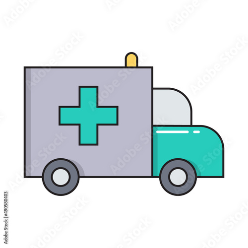 Ambulance car simple medicine icon in trendy line style isolated on white bac...