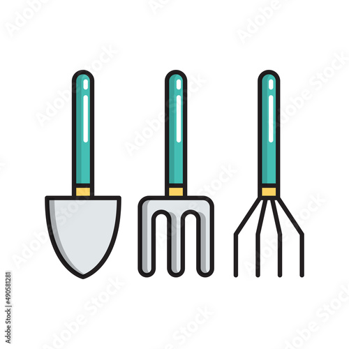 Garden tools, simple gardening icon in trendy line style isolated on white ba...