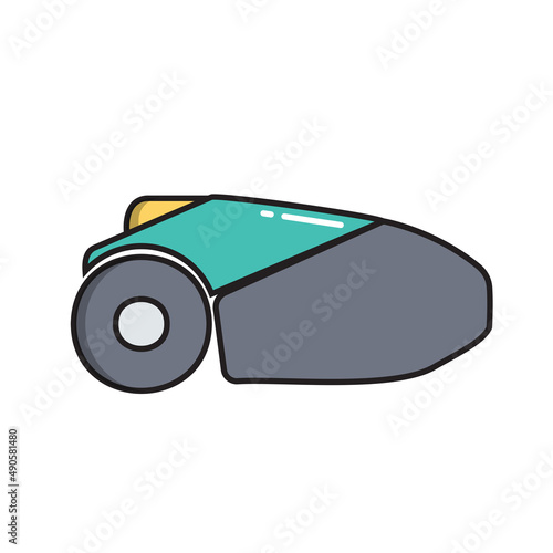 Lawn mower robot, simple gardening icon in trendy line style isolated on whit...