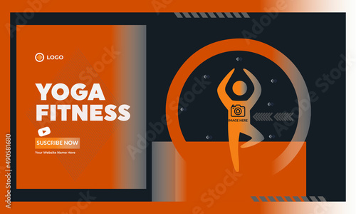 Fitness gym customizable video thumbnail and web banner template. Video cover photo template for social media