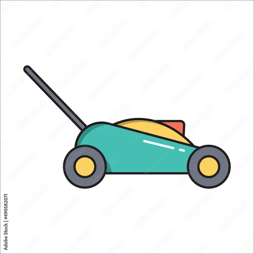 Lawn mower, simple gardening icon in trendy line style isolated on white background for web apps and mobile concept. Illustration Lawn mower, simple gardening icon in trendy line style isolated on white background for web apps and mobile concept. Illustration