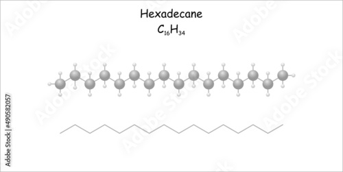Stylized molecule model/structural formula of the hydrocarbon hexadecane. 