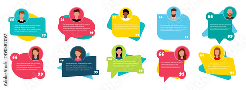 Testimonial Speech bubble concept, customer feedback for info graphic, application and website. Creative testimonials template with different shapes. Vector illustration.