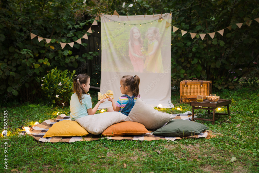 Outdoor cinema theater Backyard Family outdoor movie night with kids