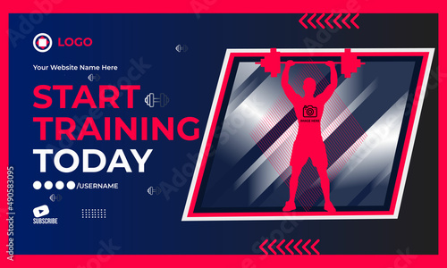 Gym fitness you tube thumbnail template design and video thumbnail template , web banner copy