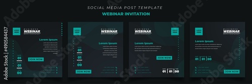 Set of social media post template with green and black design in square background