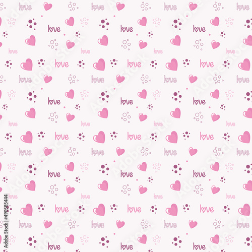 Seamless romantic  pattern with hearts and dots on white background