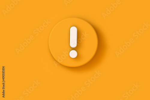 Exclamation 3D on yellow background. Exclamation Concept. Exclamation on yellow wall. 3D rendering. 3D illustration.