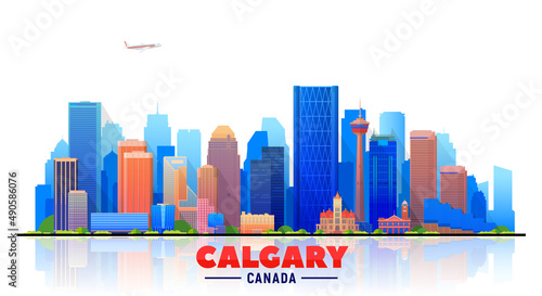 Calgary  Canada  skyline with panorama in white background. Vector Illustration. Business travel and tourism concept with modern buildings. Image for presentation  banner  website.