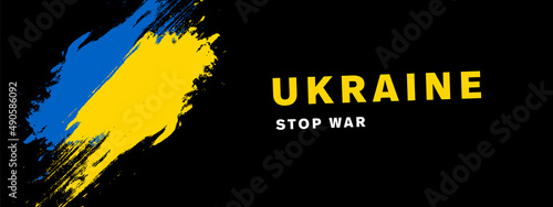 Abstract Ukraine flag colours, Blue and yellow brush elements, stop war Russia conflict, graphic background for protest against war, military conflict, Russian invasion
