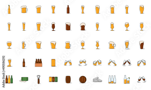 Set of different beer related icons Vector illustration