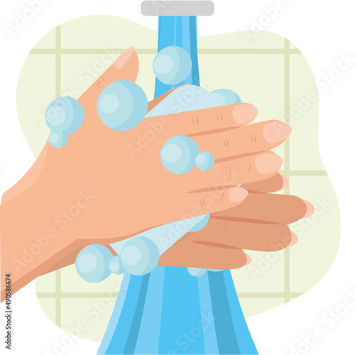 Pair of hands being washed with soap Prevention and selfcare Vector illustration