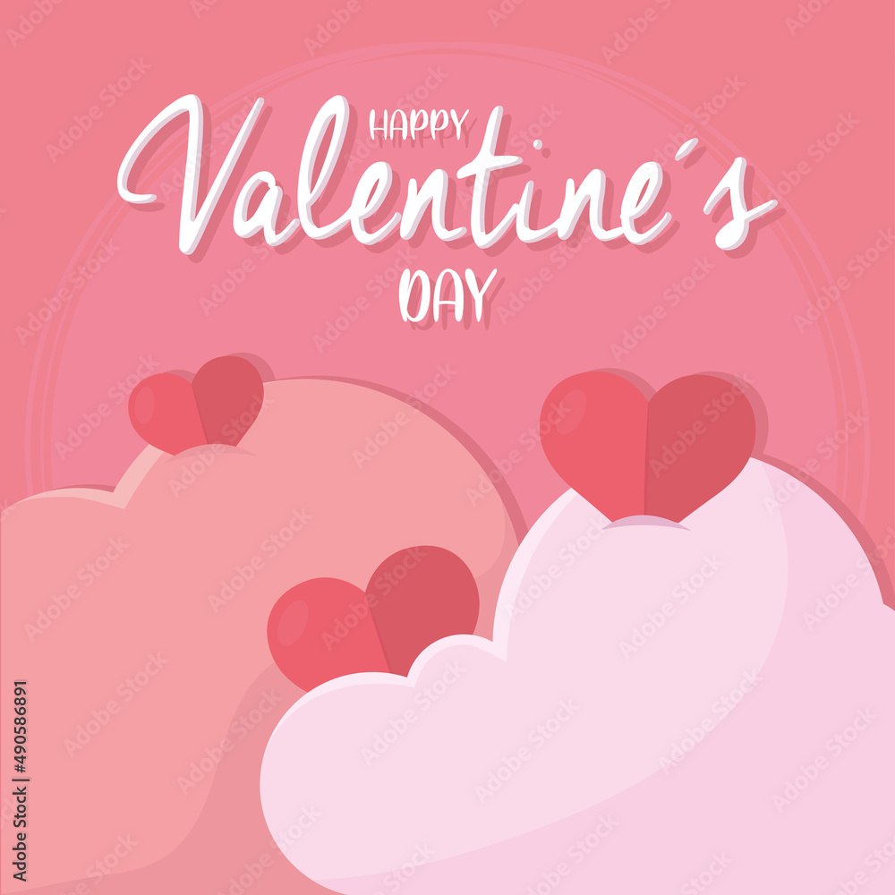 Pink valentine day poster Hearts with cloud shape Vector illustration