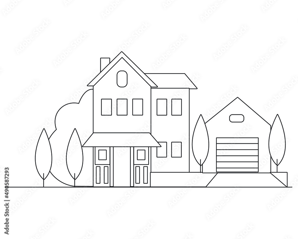 Easy Simple house Coloring page. modern House line art design. line art 