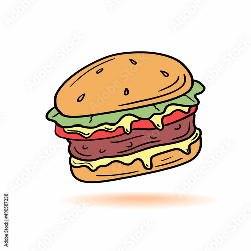 Hamburger Classic Burger American Cheeseburger with Lettuce Tomato Cheese Beef and Sauce isolated on white Background.