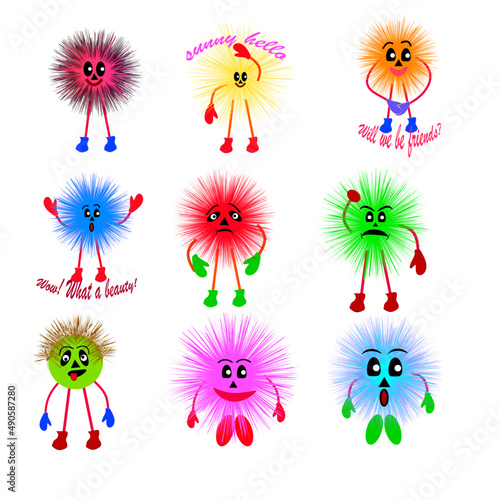 picture with fluffy emoticons. Interesting emoticons with different facial expressions can be sent to friends or acquaintances.