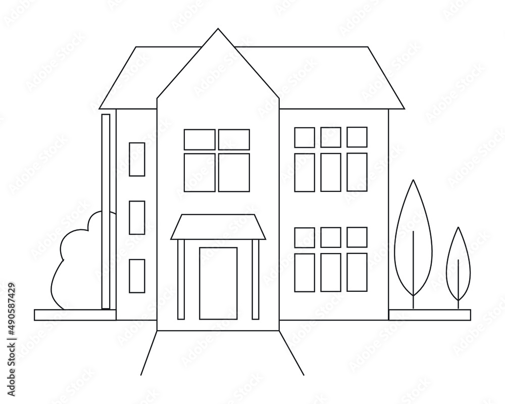 Easy Simple house Coloring page. modern House line art design. line art Easy Simple house Coloring page. modern House line art design. line art