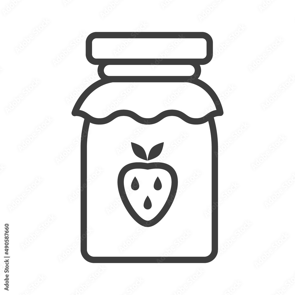 Obraz premium Strawberry jam jar. Simple food icon in trendy style isolated on white background for web apps and mobile concept. Illustration