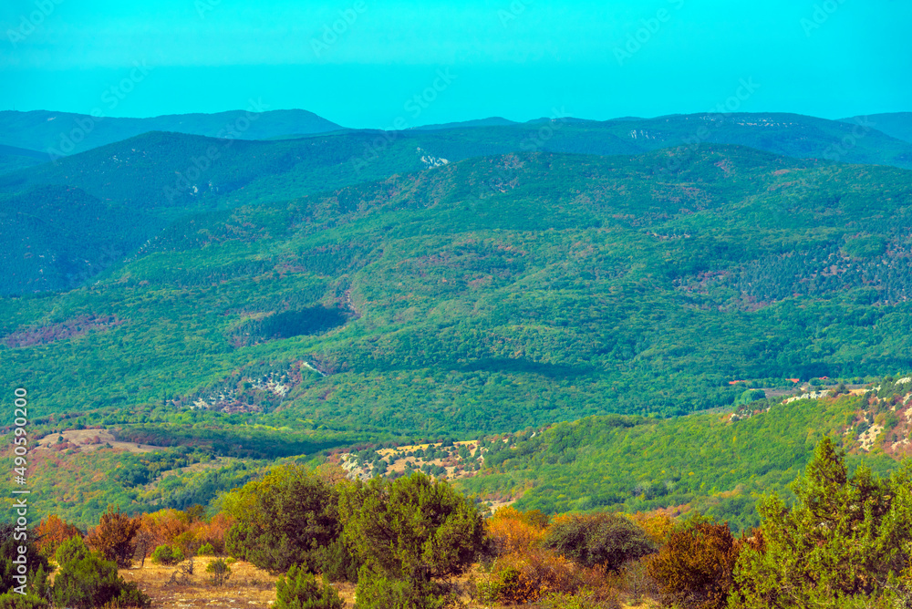 landscape views in early autumn mountains Crimea Baydar Valley