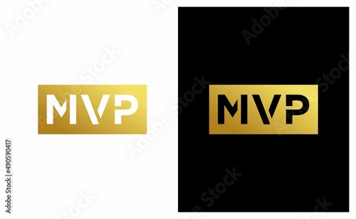 Gold inscription MVP - emblem reward Most Valuable Player for GUI. PC, consoles or mobile gaming. on a black and white background.