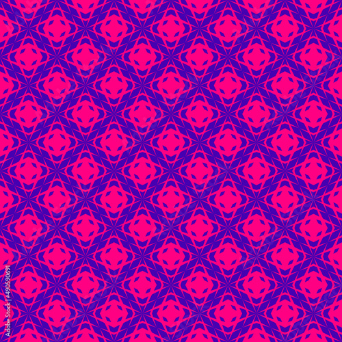 Geometric grid seamless pattern. Bright vector abstract texture with net, lattice, mesh, diamond shapes, stars. Vivid purple and magenta background. Modern repeat design for print, wallpaper, decor © Olgastocker
