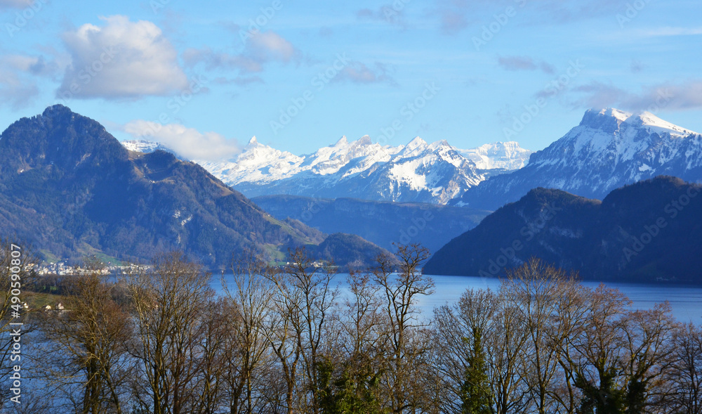 Fototapeta premium Landscape with Lucerne lake during early spring