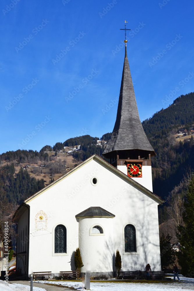 Church of Lauterbrunnen village in Switzerland