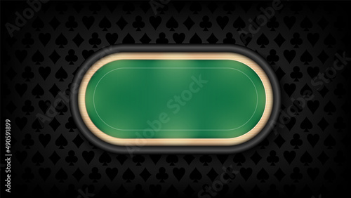 Poker table green cloth on dark background, vector illustration