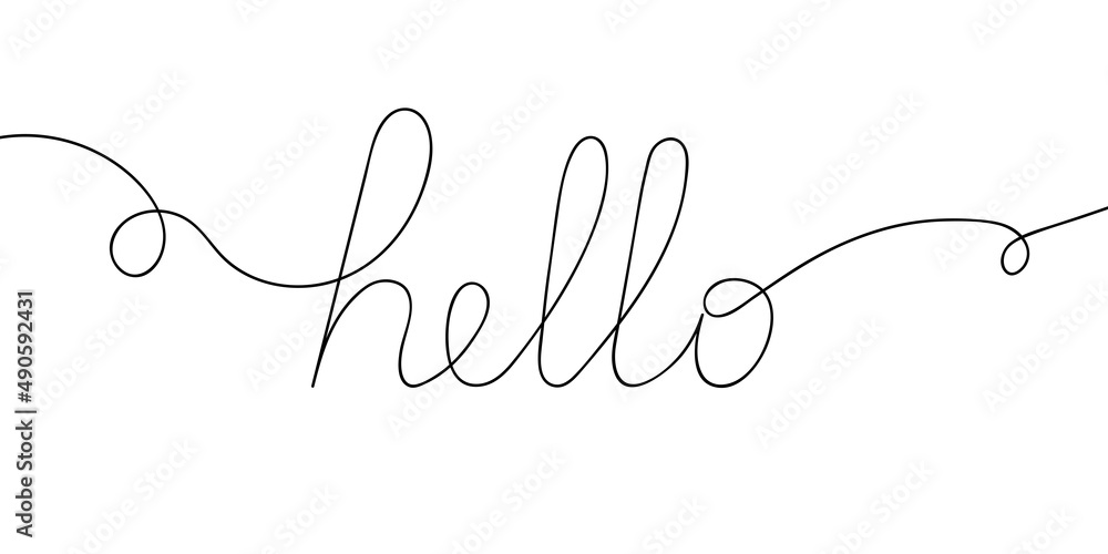 Black one line on white background. text hello