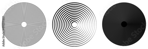 Concentric, radial, radiating black and white, circles, rings simple monochrome geometric illustration