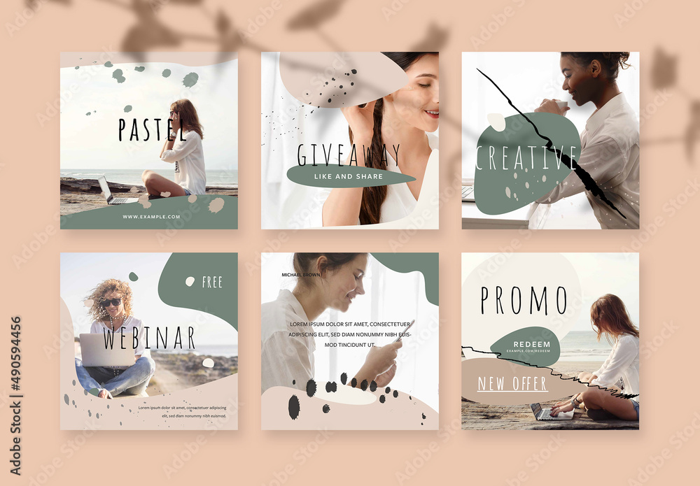 Creative Social Media Layouts with Organic Shapes and Earth Tone Colors ...
