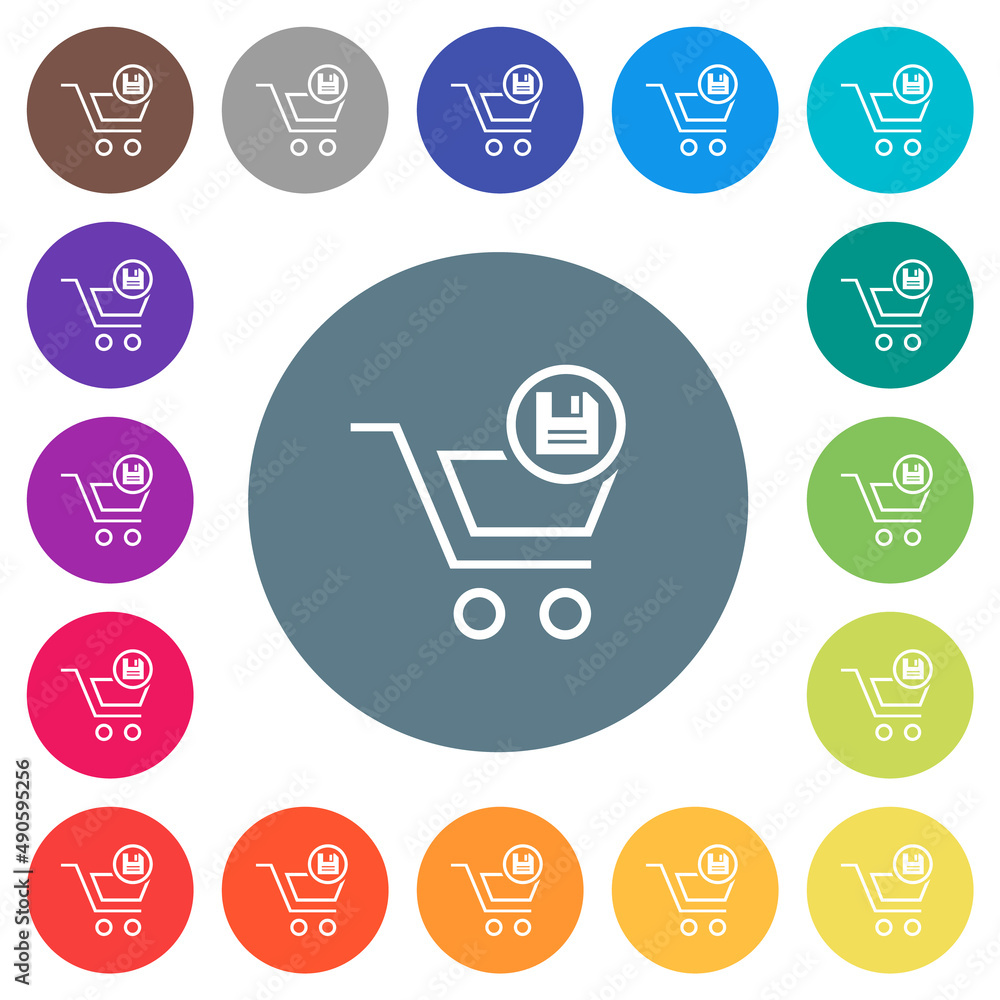 Cart save outline flat white icons on round color backgrounds Cart save outline flat white icons on round color backgrounds