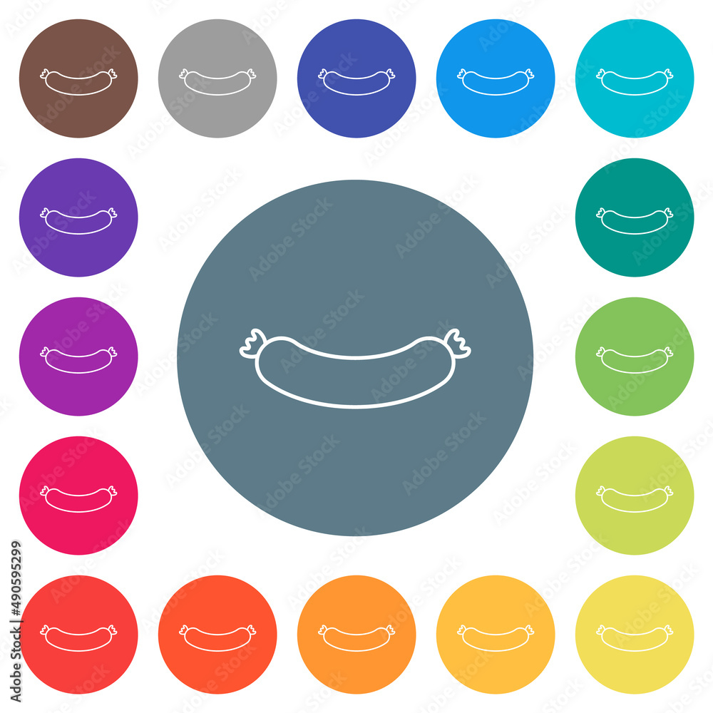 Sausage outline flat white icons on round color backgrounds Sausage outline flat white icons on round color backgrounds
