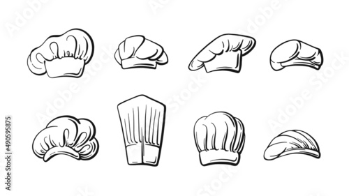 Chef, cook hats set. Vector symbol. Outline sketch