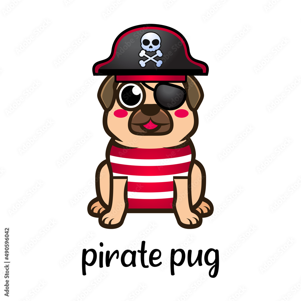 Cute cartoon Pug Dog pirate