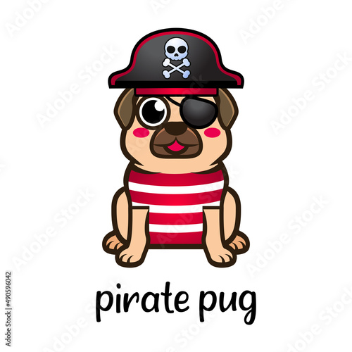 Cute cartoon Pug Dog pirate