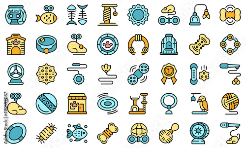Pet toys icons set outline vector. Cat dog. Animal friend