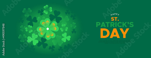 St. Patrick's Day web template for ireland culture celebration. Green luck shamrock leaf illustration. Ireland party event on march 17.