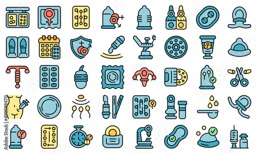 Contraceptives icons set outline vector. Birth control. Cap natural