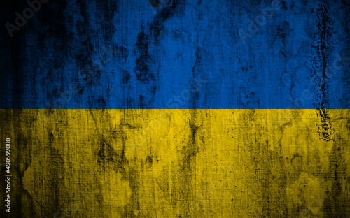 Flag of Ukraine on an old fabric