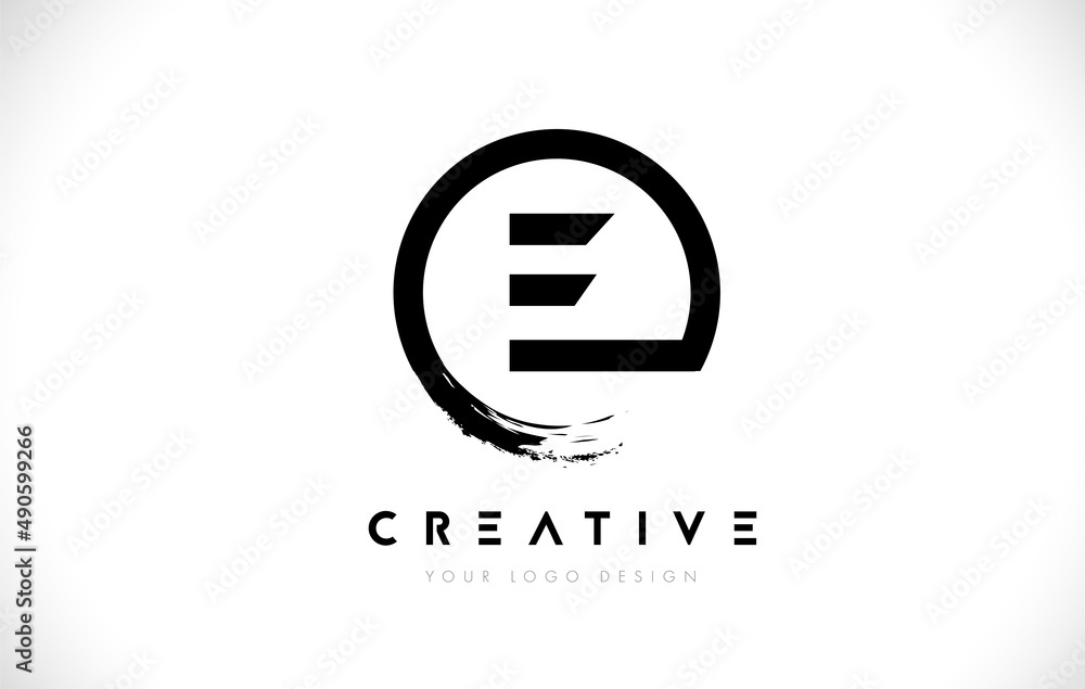 E Circular Letter Logo with Circle Brush Design and White Background.