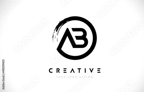 AB Circular Letter Logo with Circle Brush Design and White Background.
