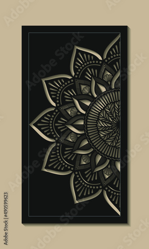 Vector Laser cut panel, seamless mandala pattern for decorative panel. Image suitable for engraving. Seamless cut mandala decorative pattern template.