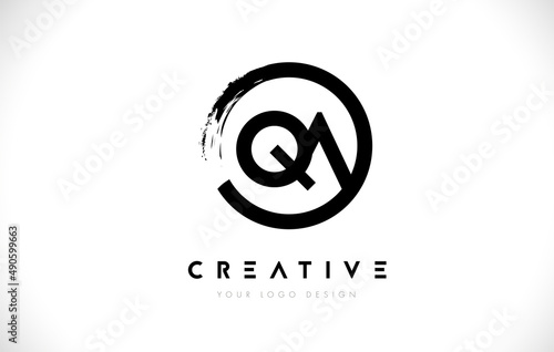 QA Circular Letter Logo with Circle Brush Design and White Background.